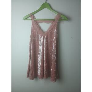 POL Velvet Lace‎ Cami Tank Small Pink Sleeveless Boho Flowy Top